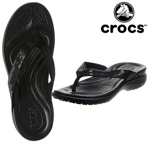 CROCS Shoes Crocs Womens Capri V Graphic Sequin Flip Flops Dual